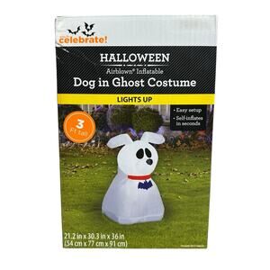Way to Celebrate Halloween Dog In Ghost Costume 3 ft Airblown Inflatable New